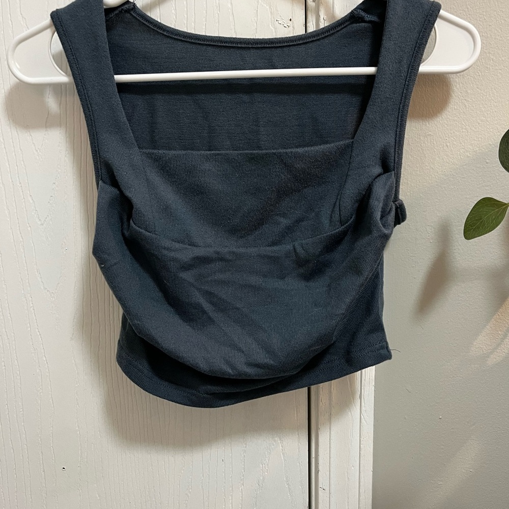 blue sleeveless top